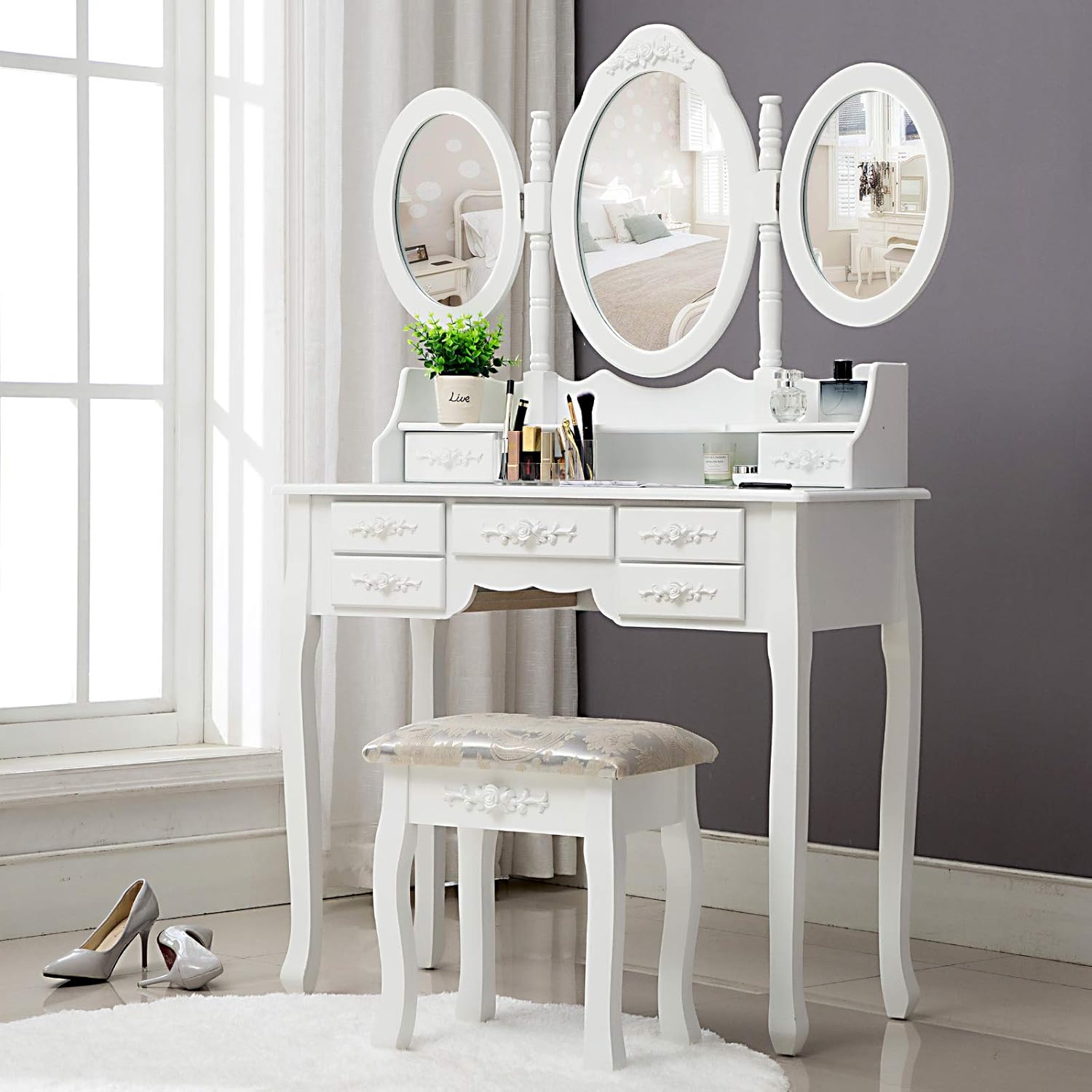 Buy Nolany Vanity Table Set Vanity Makeup Table With Mirror Stool White Dressing Table With 7 Drawers Online In Indonesia B07zwb4tdf Buy Nolany Vanity Table Set Vanity Makeup Table With Mirror Stool White Dressing Table With 7 Drawers Online In Indonesia B07zwb4tdf