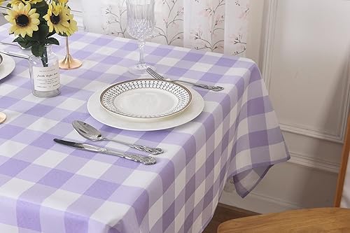 Miniatura 8 de Paquete de 2 manteles rectangulares de poliéster impermeable a cuadros, 60 x 102 pulgadas, mantel para exteriores, mantel para prevención de manchas