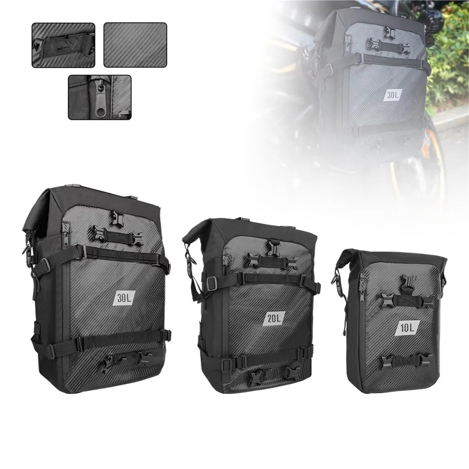 Top Case Motos Bolsa Superior para Motocicleta Mochila Impermeable para Ciclismo 10L 20L 30L Equipaje Lateral Multifuncional Sillín Bolsa De Moto(30L Carbon Fiber)