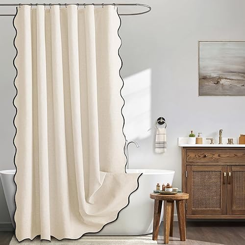 Miniatura 8 de MIULEE - Cortina de baño extralarga de 84 pulgadas con borde festoneado, textura de lino, 12 ganchos metálicos, resistente, lavable e impermeable