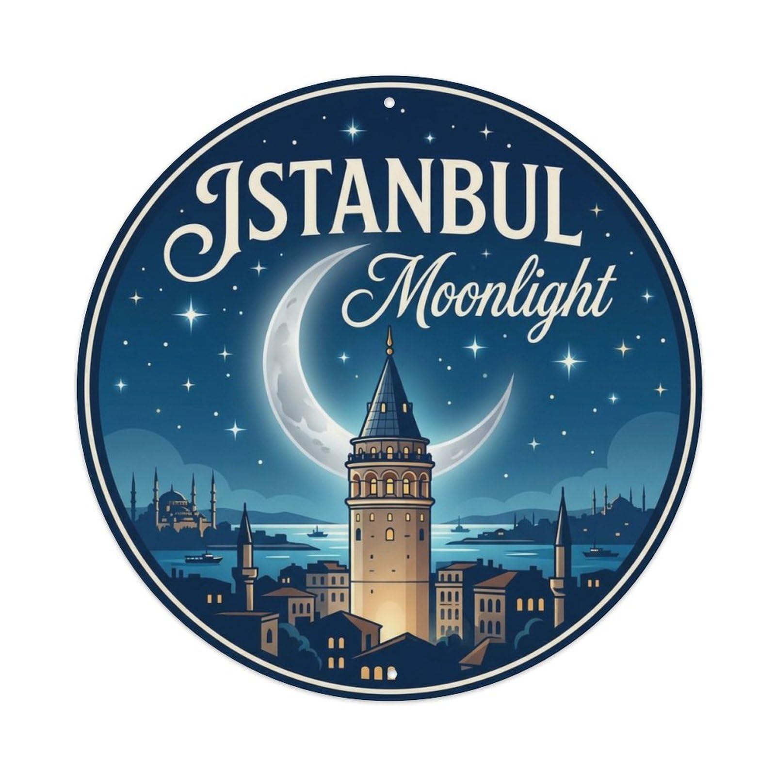 Vintage Travel Istanbul Turkey Moonlight Vintage Metal Tin Sign Plaque Wall Decor for Cafe, Club Bar, Office, Garden Metal Poster 8x8Inch