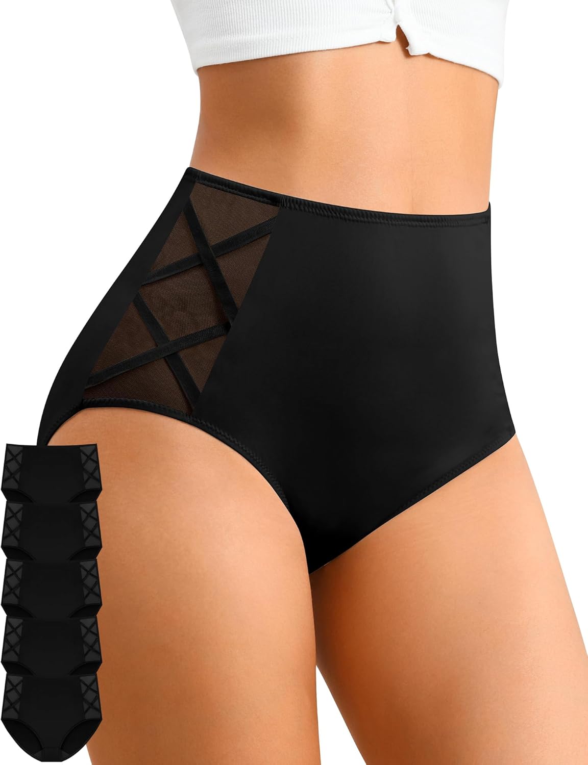 ASIMOON Seamless Underwear for Women No Show High Waisted Panties Tagless Wave Edge Full Coverage Ladies Briefs Multi Pack