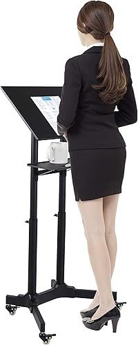 Miniatura 7 de Mount-It! Soporte de podio móvil con ruedas, atril rodante de altura ajustable, escritorio de pie portátil con estante inclinado y almacenamiento