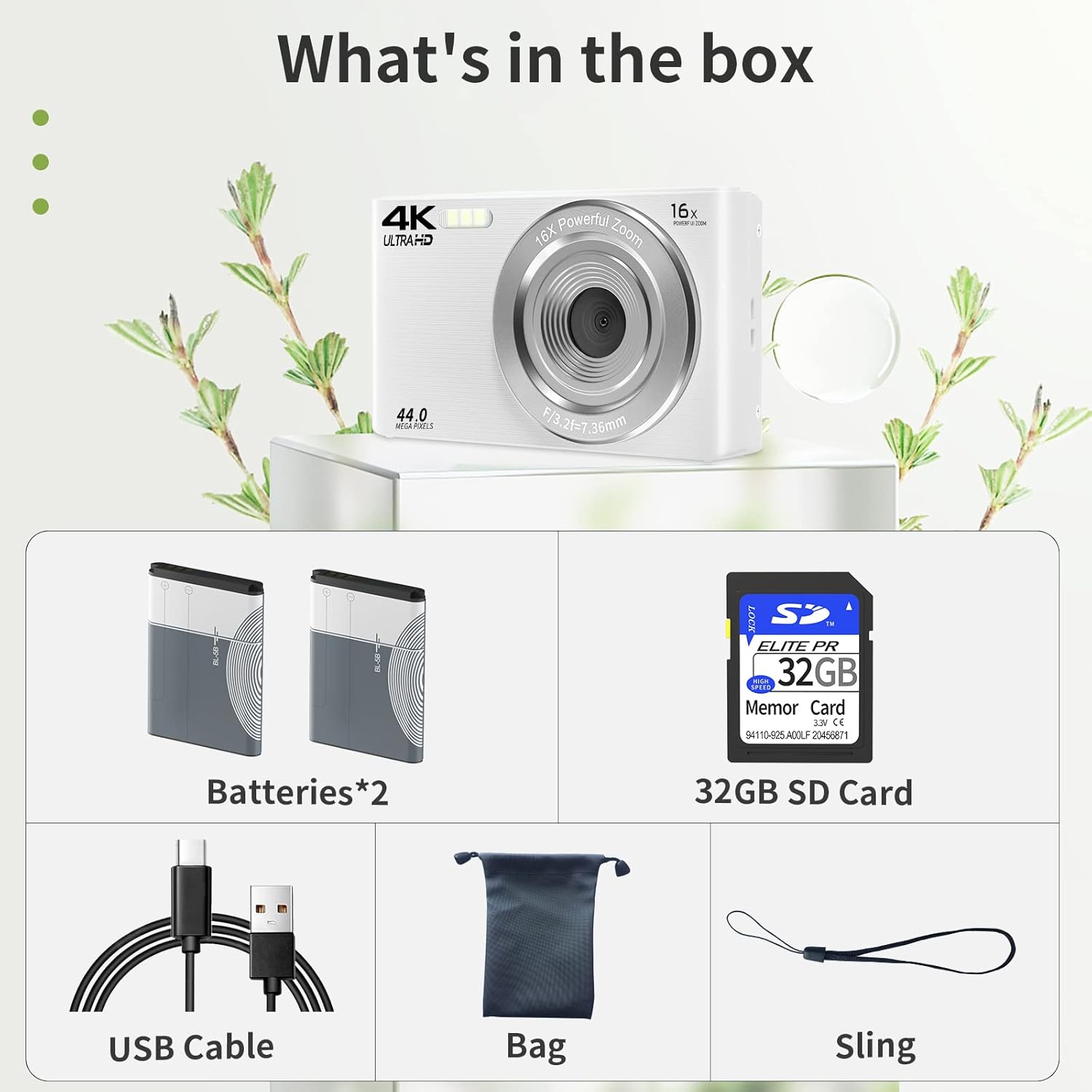 Digital Camera, Saneen 4K Vlogging Cameras for Photography & YouTube, 44MP 16X Digital Zoom 30PFS Point and Shoot Camera for Kids, Beginners, Include 32GB SD Card & 2 Rechargeable Batteries - Silver : Electronics