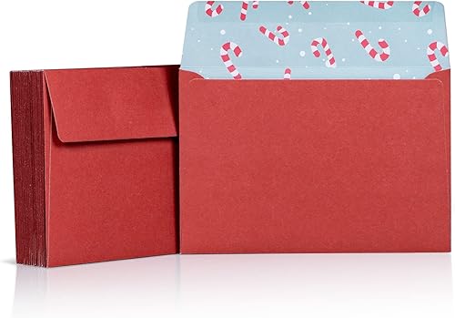Sobres de invitación, paquete de 50 sobres de Navidad de 4 x 6 pulgadas para invitaciones y tarjetas de felicitación, sobres rojos, bastones de