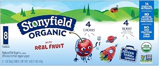 Stonyfield Organic Kids Lowfat Yogurt Tubes Variety Pack, Cherry & Berry, 8 Ct 2oz - #1 Organic Snack, No Artificial Flavors