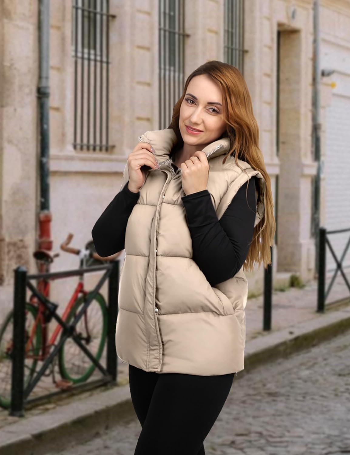Womens Oversized Quilted Vest Bubble Stand Collar Sleeveless Zip up Puffer Vest Warm Padded Jacket Coat - Image 5