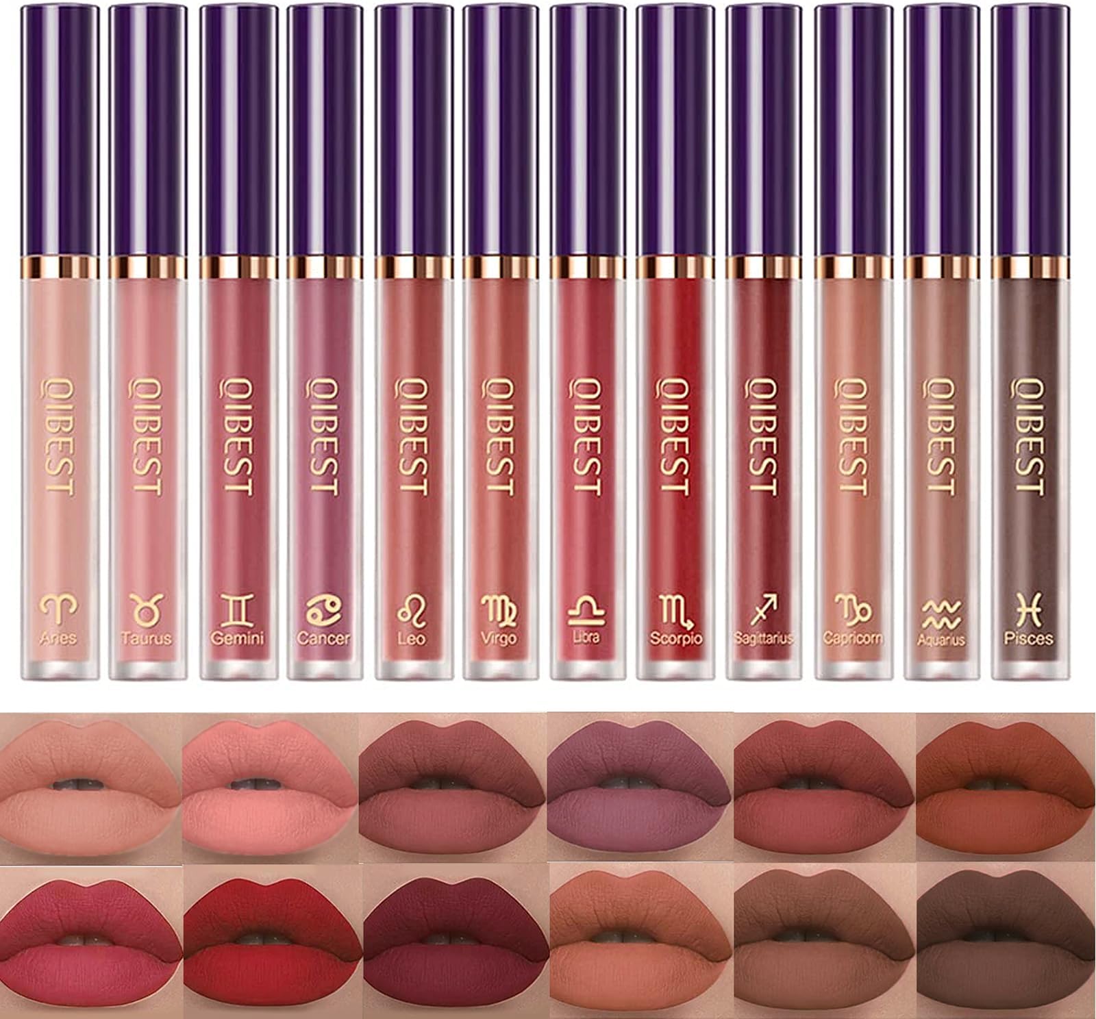 12Pcs Matte Liquid Lipstick Makeup Set, Long Lasting Waterproof Velvet Lip Gloss High Pigmented Lip Makeup Gift Sets for Girls and Women