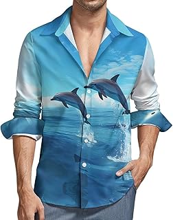Dolphins - Camiseta de manga larga para hombre, diseño de delfines y cielo azul océano
