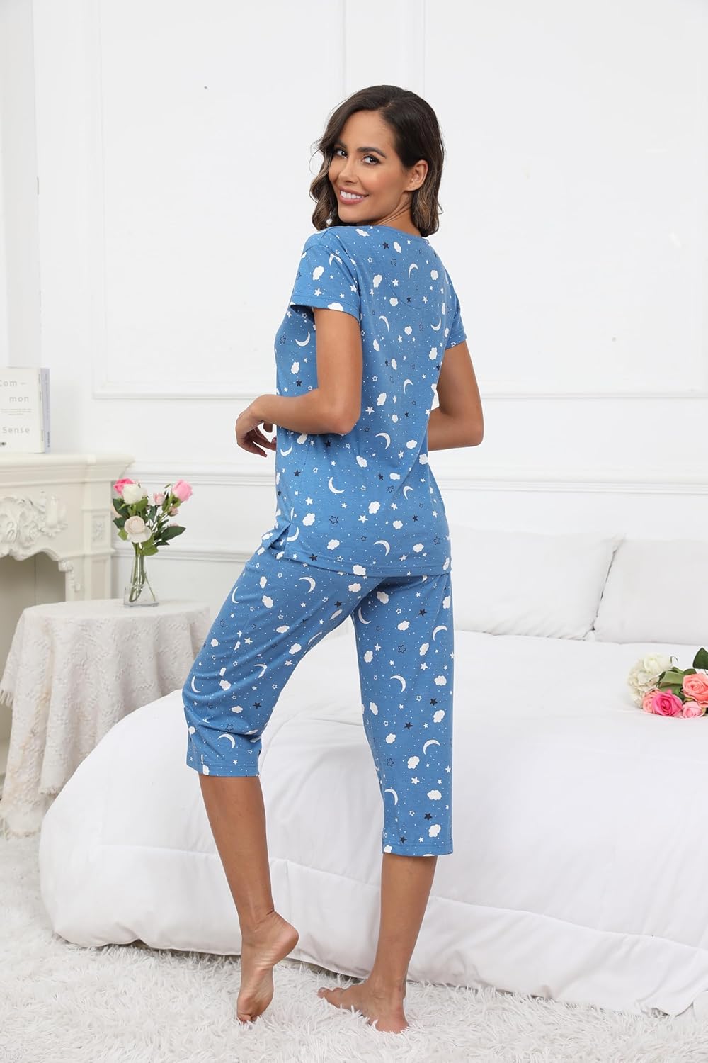 PNAEONG Women Pajama Set Sleepwear Tops with Capri Pants Casual and Fun Prints Pajama Sets - Image 3