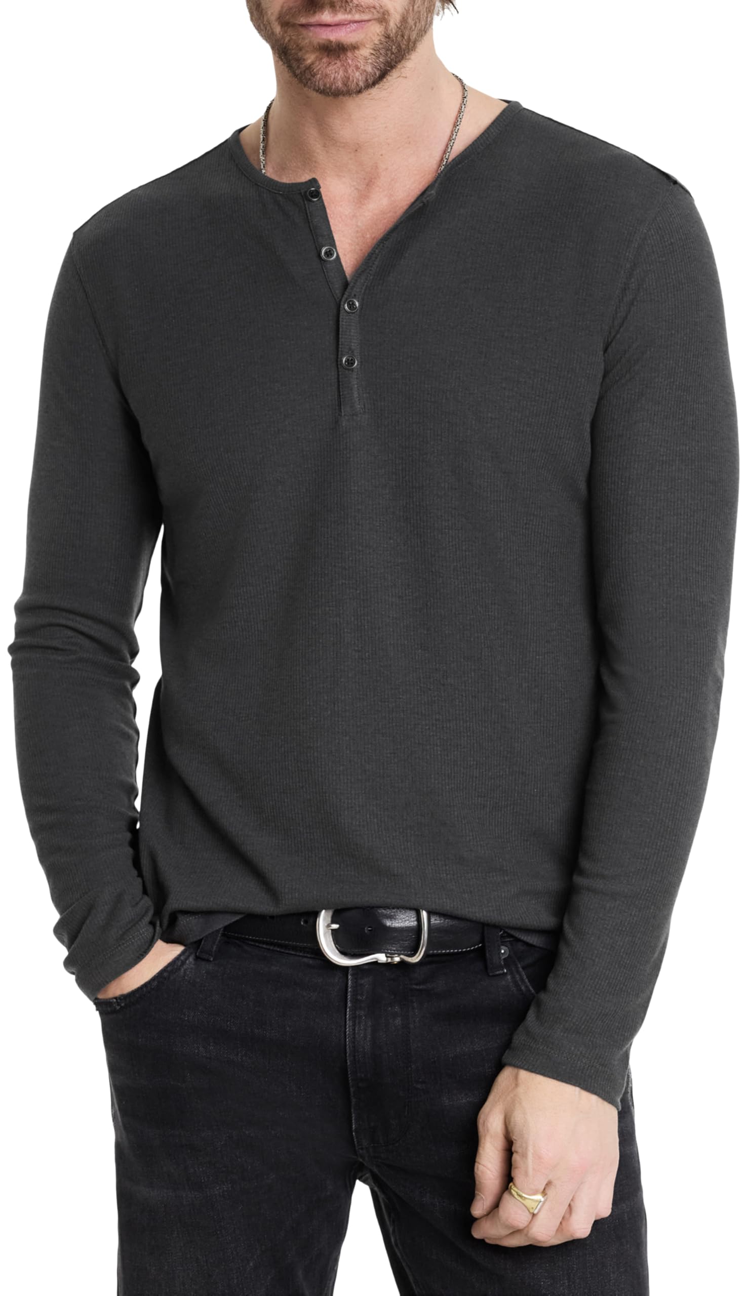 John Varvatos Men's Carver Henley, Carbon Grey, Medium