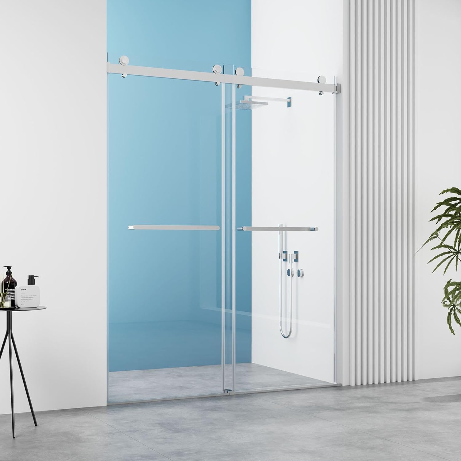 56-60" W x 76" H Frameless Double Sliding Shower Door, Frameless Shower Door, Shower Glass Door with 5/16" (8mm) Clear SGCC Tempered Glass, Stainless Steel Hardware (60"x76" Brushed Silver)