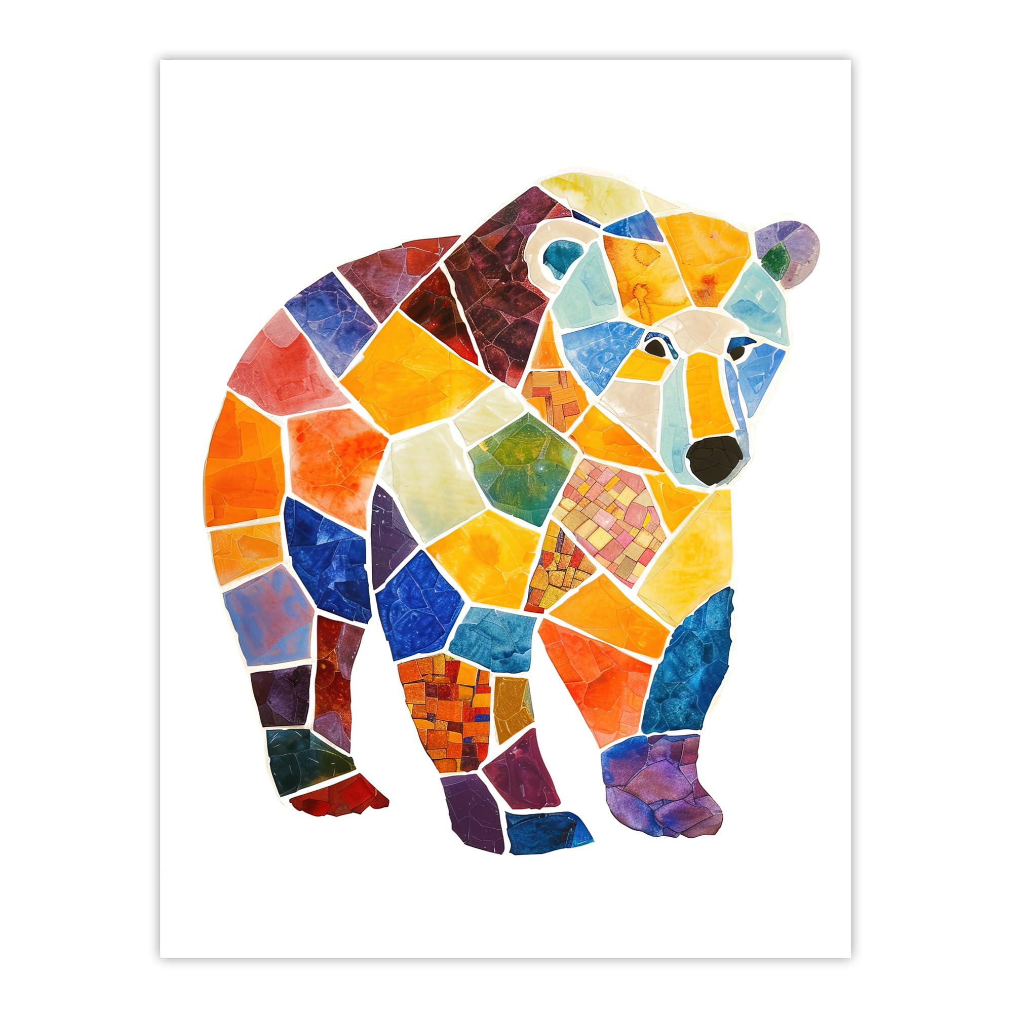 Artery8 Folk Art Polar Bear Mosaic Painting Wall Art Print - W18" x H24"