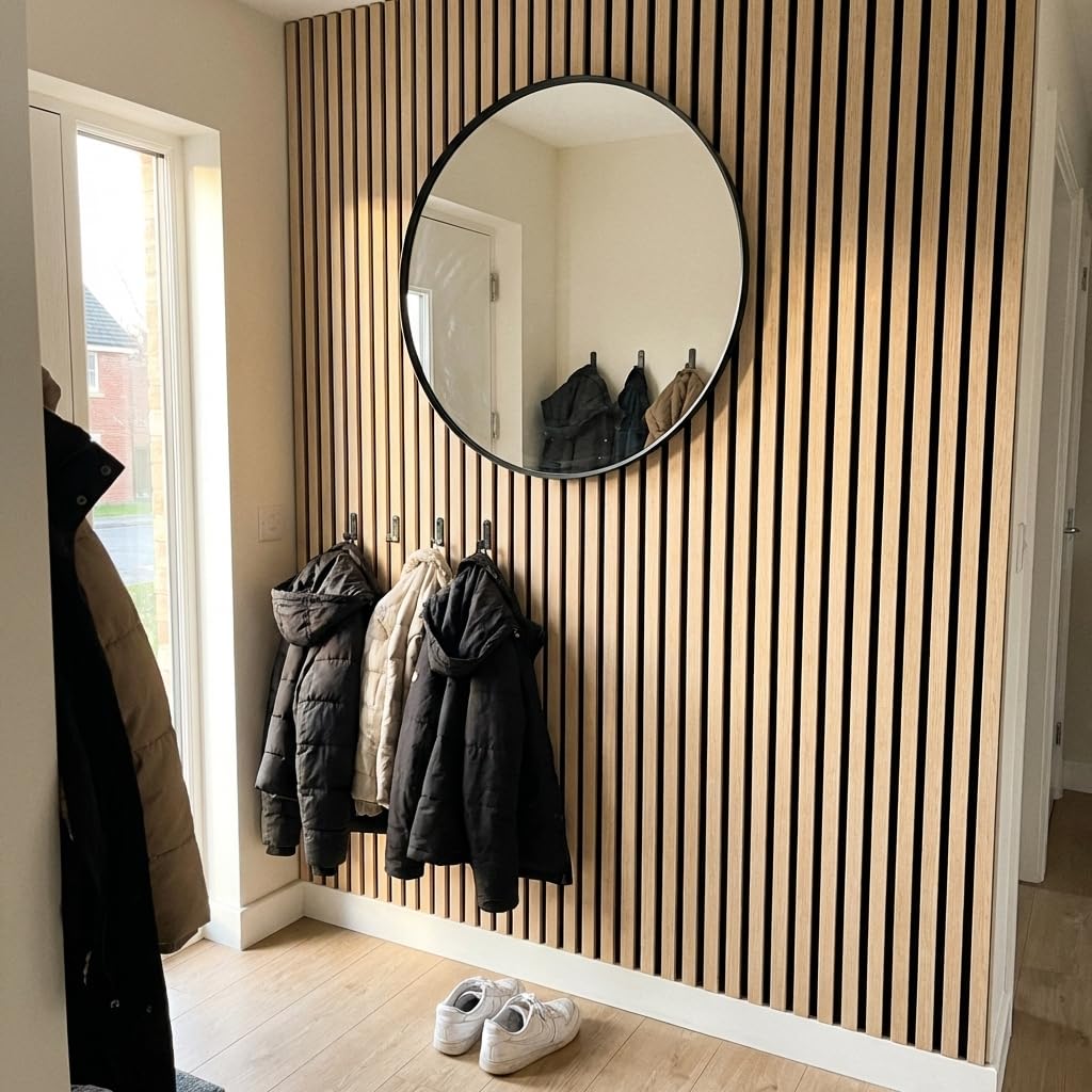 Panneau Acoustique Mural Chêne – Lot de 4 Panneaux Muraux à Lattes MDF Finition Bois – Revêtement Mural Décoratif & Correction Acoustique – Salon, Chambre, Bureau, Home Studio – 240 x 60 cm, 11 mm | Décoration murale et correction acoustique en un seul pr