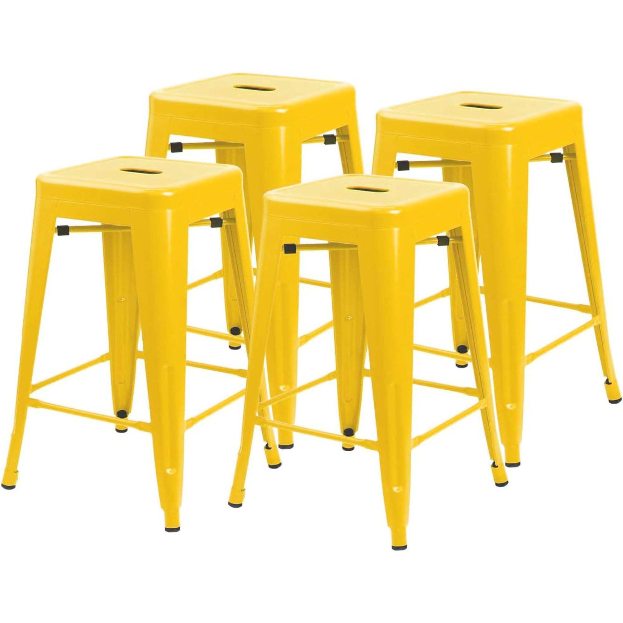 JUMMICO 24 Inches Metal Bar Stools Industrial Barstools Stackable High Backless Stools Vintage Indoor Outdoor Stackable Kitchen Stools Set of 4 (