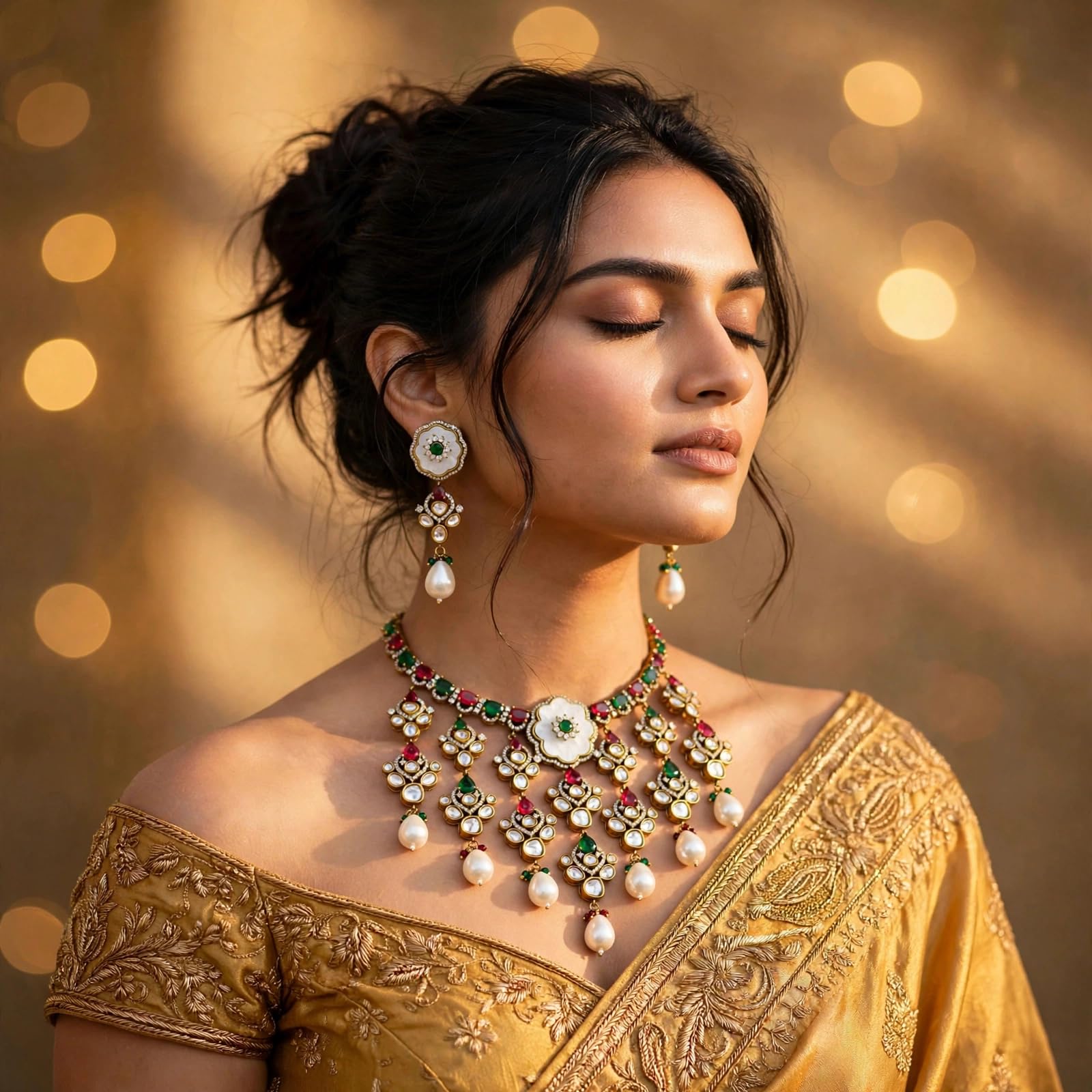 Kundan Jewellrs Manufacture Royal Maharani Kundan - Juego de gargantilla