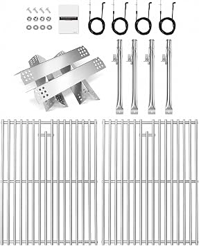 Uniflasy Parts for Nexgrill Replacement 4 & 5 Burner Gas Grills Stainless Steel Burner Tubes,Heat Plates Igniters 17" Stainless Cooking Grates Fits Nexgrill 720-0830H, 720-0783E, 720-0888