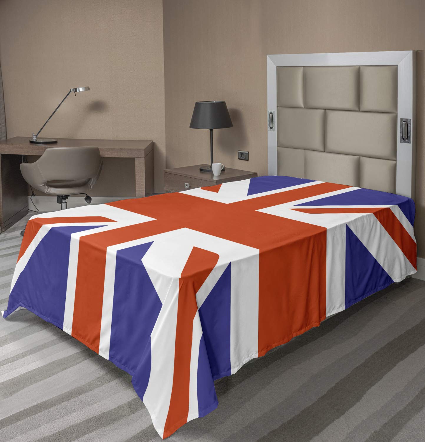 Ambesonne Union Jack Flat Sheet, Classic Traditional Flag United Kingdom Modern British Loyalty, Soft Comfortable Top Sheet Decorative Bedding 1 Piece, Twin Size, Royal Blue White