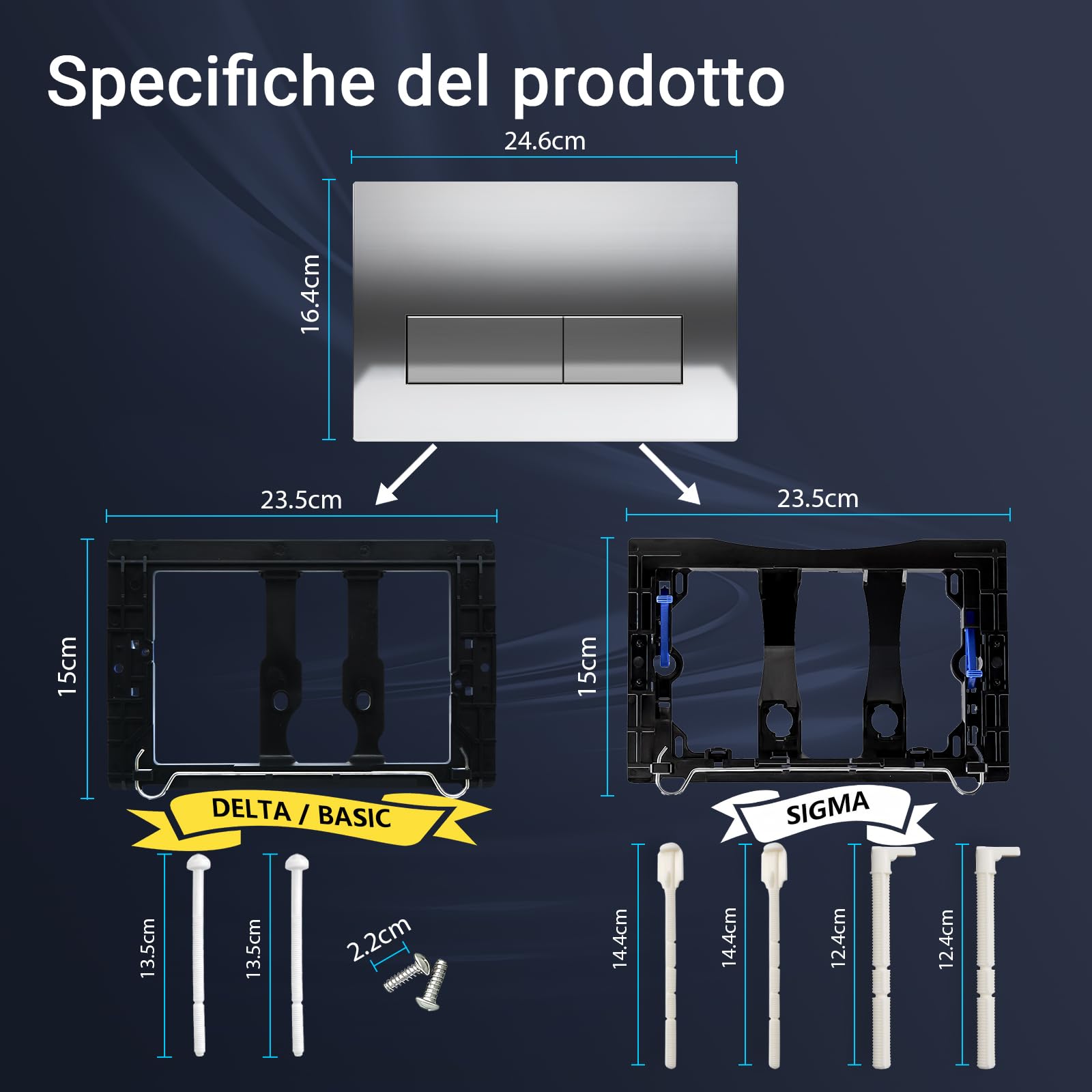 Empyreal Placca Controllo per Geberit Duofix Sigma/Delta/BASIC Cromo | Comando per Doppio Scarico, Portane uno Scivolo di Alimentazione per Pastiglie di Pulizia