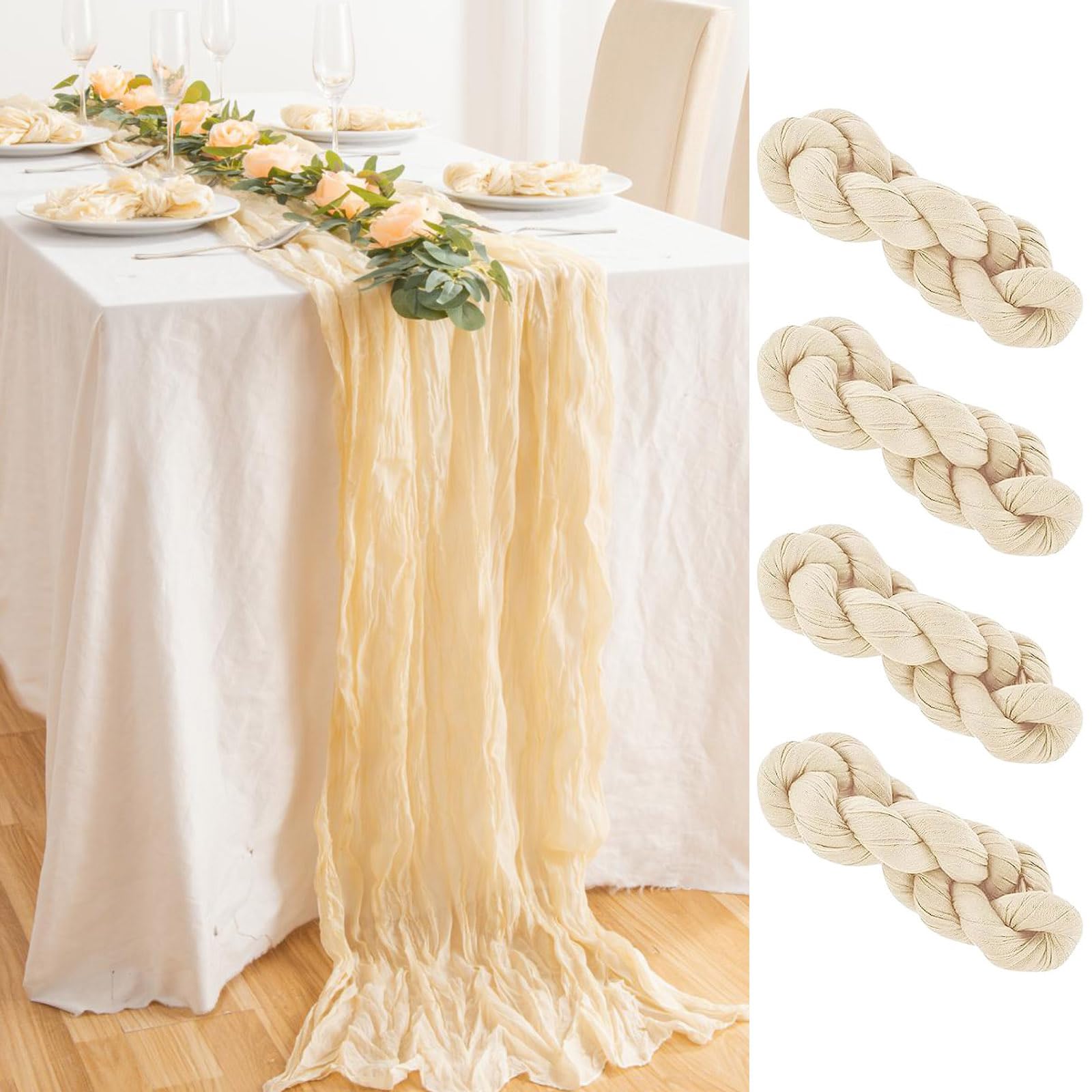 Chemin de table étamine à fromage blanc 4 pièces nappe mousseline bohème mariage fete
