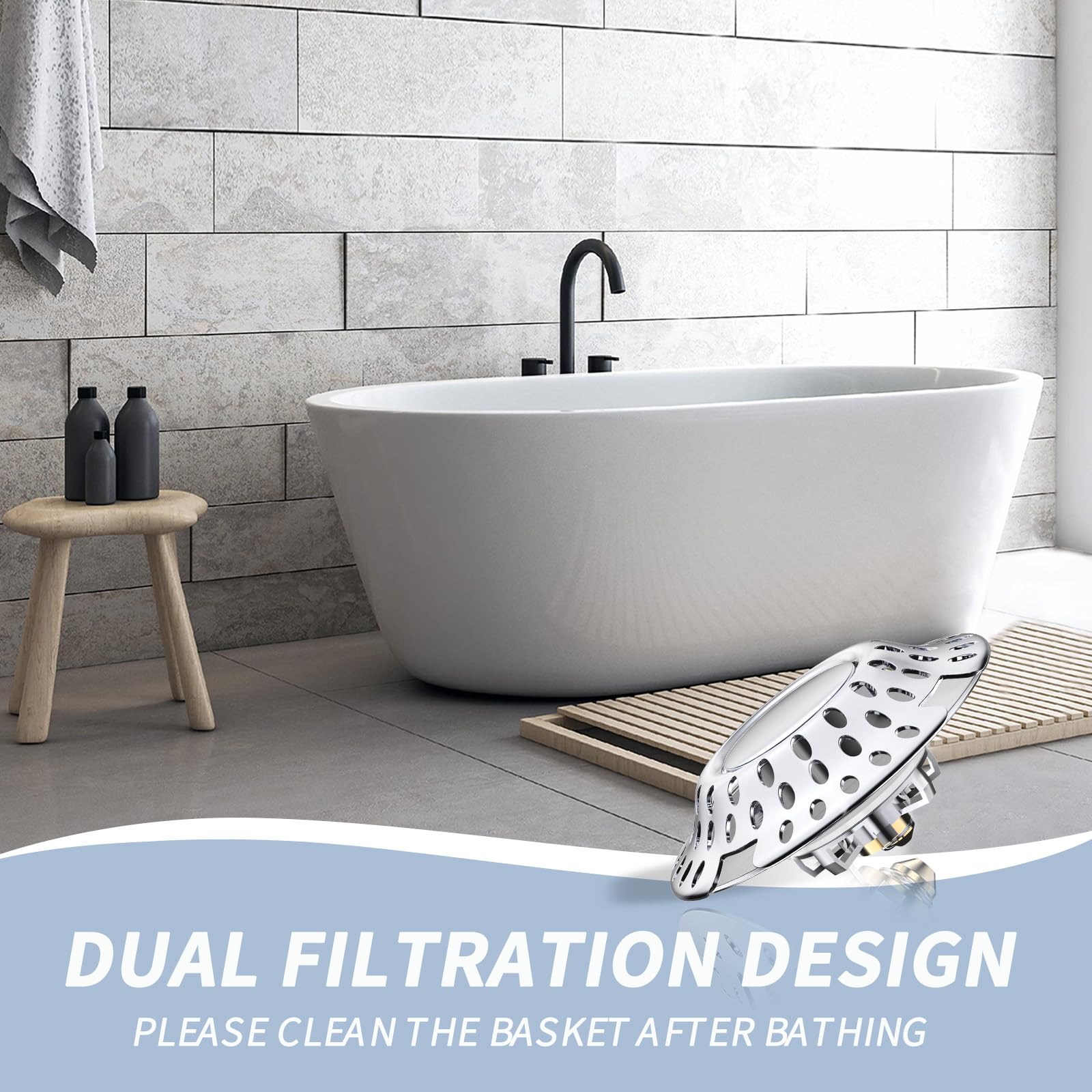 Upgraded 2-in-1 Bathtub Drain Stopper & Hair Catcher - Dual Filtration Design, Fits 1.45-1.8 Inch Drains - View #5