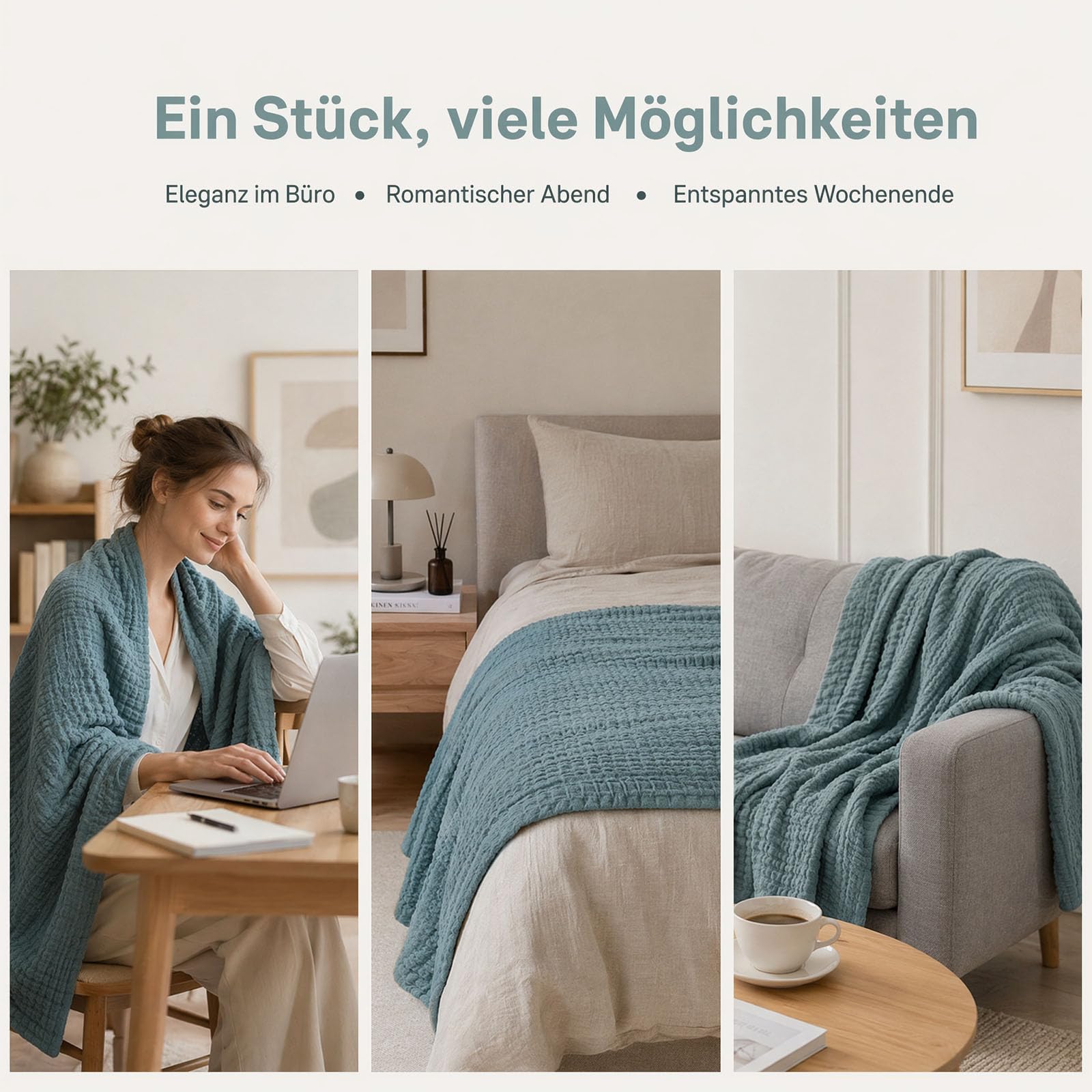 Musselin Decke 150 x 200 100% Baumwolle Leichte Sanfte Musselin-Decke für Bett Sofa Dunkelgrün