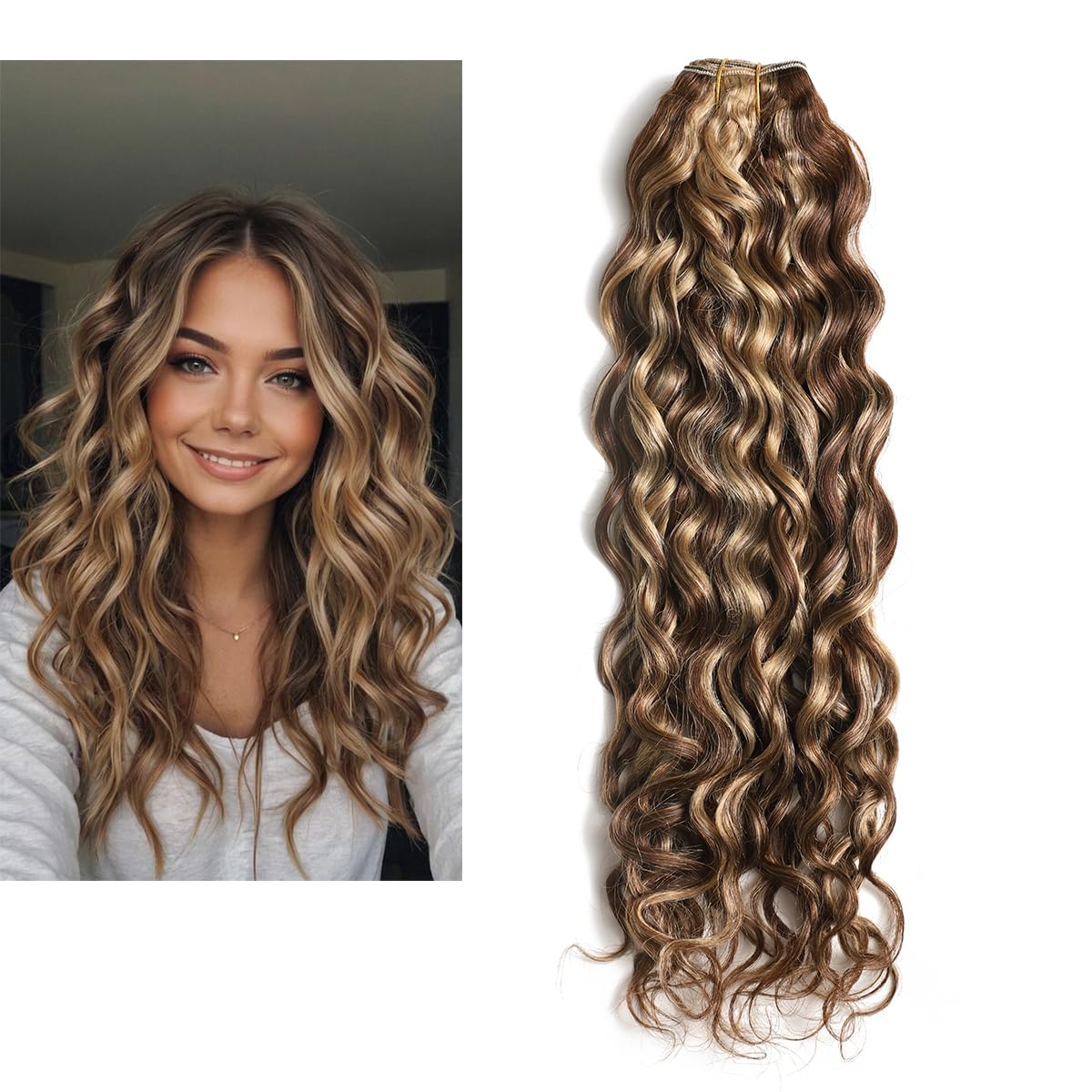 Extensiones de pelo con trenzas de cabello natural rizado marrón con rubio P4/27# 100% Remy extensiones de cabello rizado 100 g 45 cm/18 pulgadas
