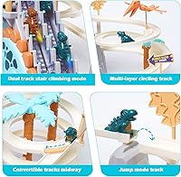 Vista 4 de Juego de pista de persecución de dinosaurios con música, tobogán de doble bucle, subir escaleras y montaña rusa, juguete educativo para niños Verde