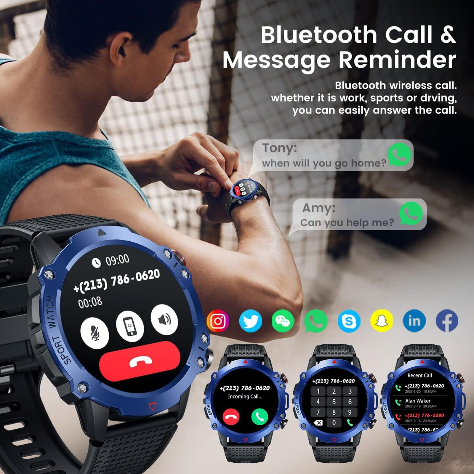 Reloj Inteligente para Hombre, Reloj Deportivo: Relojes De 1,42 Pulgadas con Llamadas Bluetooth Y Respuesta Manos Libres, Rastreador De Actividad De Muñeca Deportiva, Podómetro Deportivo