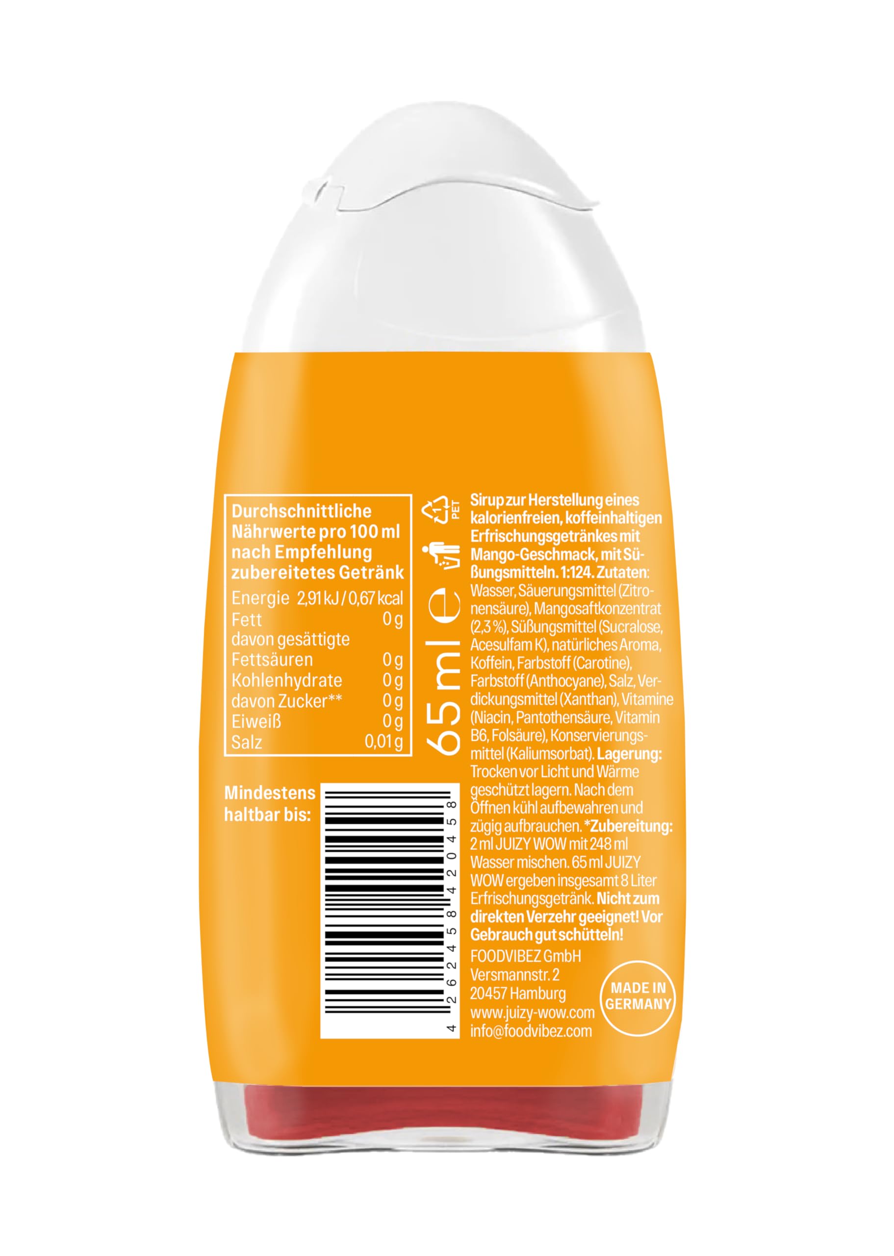 JUIZY WOW Mango Tropical - Zuckerfreier Getränkesirup | Natürlicher Geschmack - Low Calorie | Veganes 4er Bundle - 4 x 65ml | 32 Liter Fertiggetränk von JULIENCO