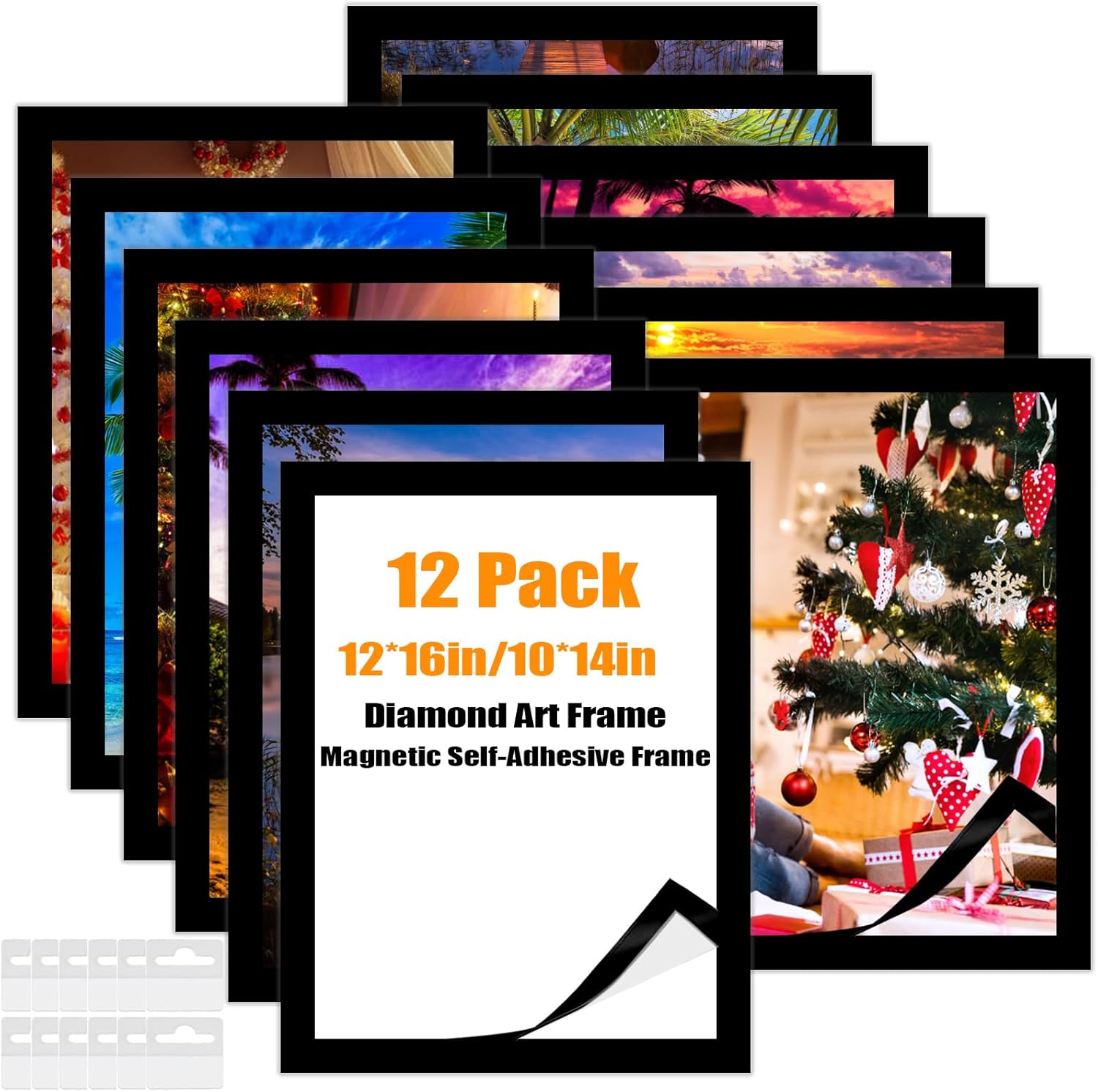 QUKLOGEN Diamond Art Frames 30x40cm,Magnetic Diamond Art Painting Canvas Frames 12"x16",PVC Self Adhesive with Hooks Suitable for 10x14 inches Pictures for Home Office Wall Door Decor
