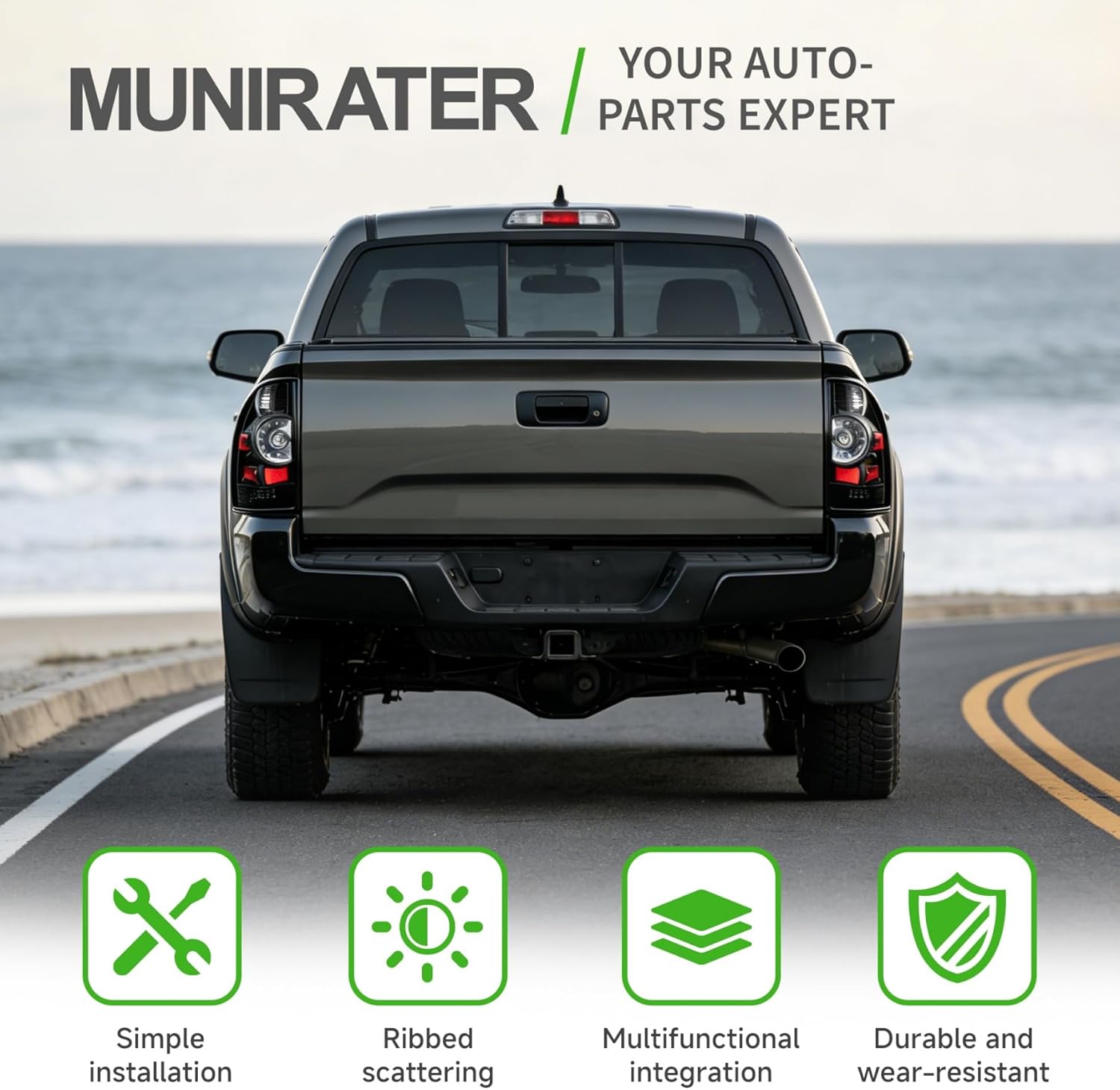 munirater Rear Tail Light Assembly Pair Black Housing Smoke Lens Replacement for T-acoma 2005-2015 8156004150 8156004160