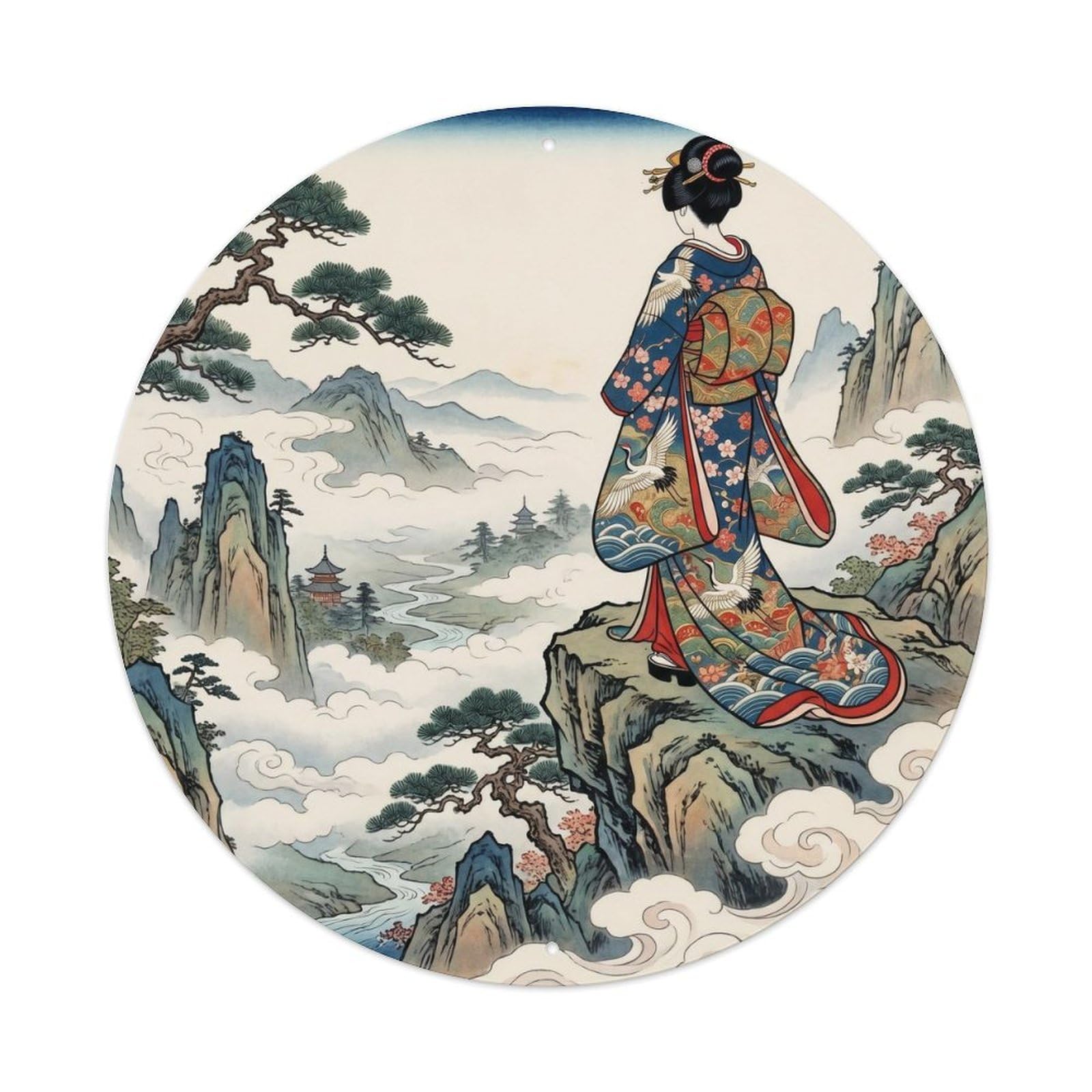 Metal Tin Sign Japanese Deep Valley Mist Geisha Observing