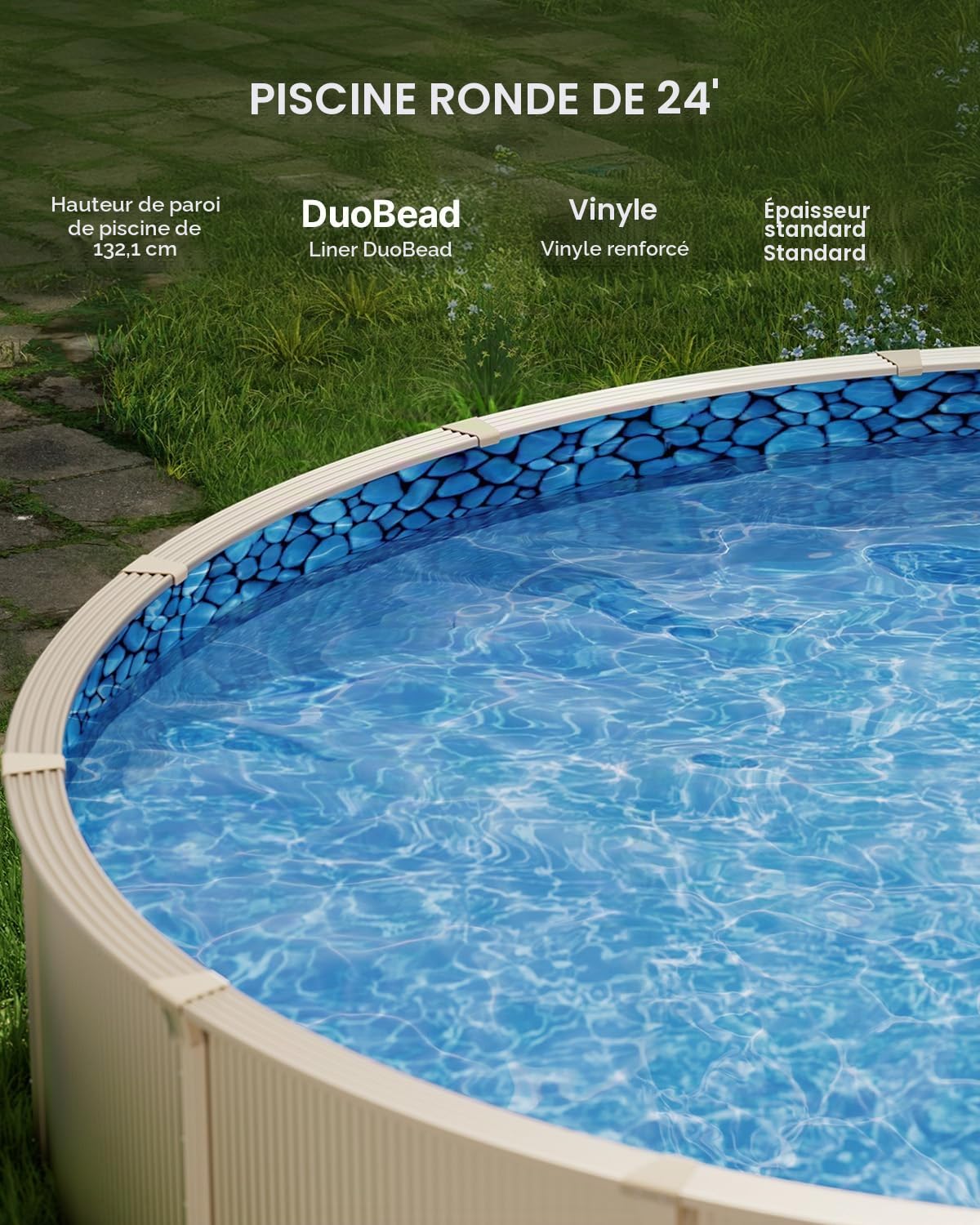 VEVOR Revêtement de Piscine Ronde, 732x120 cm, Doublure Durable de Style Duobead en Vinyle Calibre Standard, Résiste à l'usure, Rétention d'eau, pour Piscines Hors Sol à Parois de Hauteur 132 cm