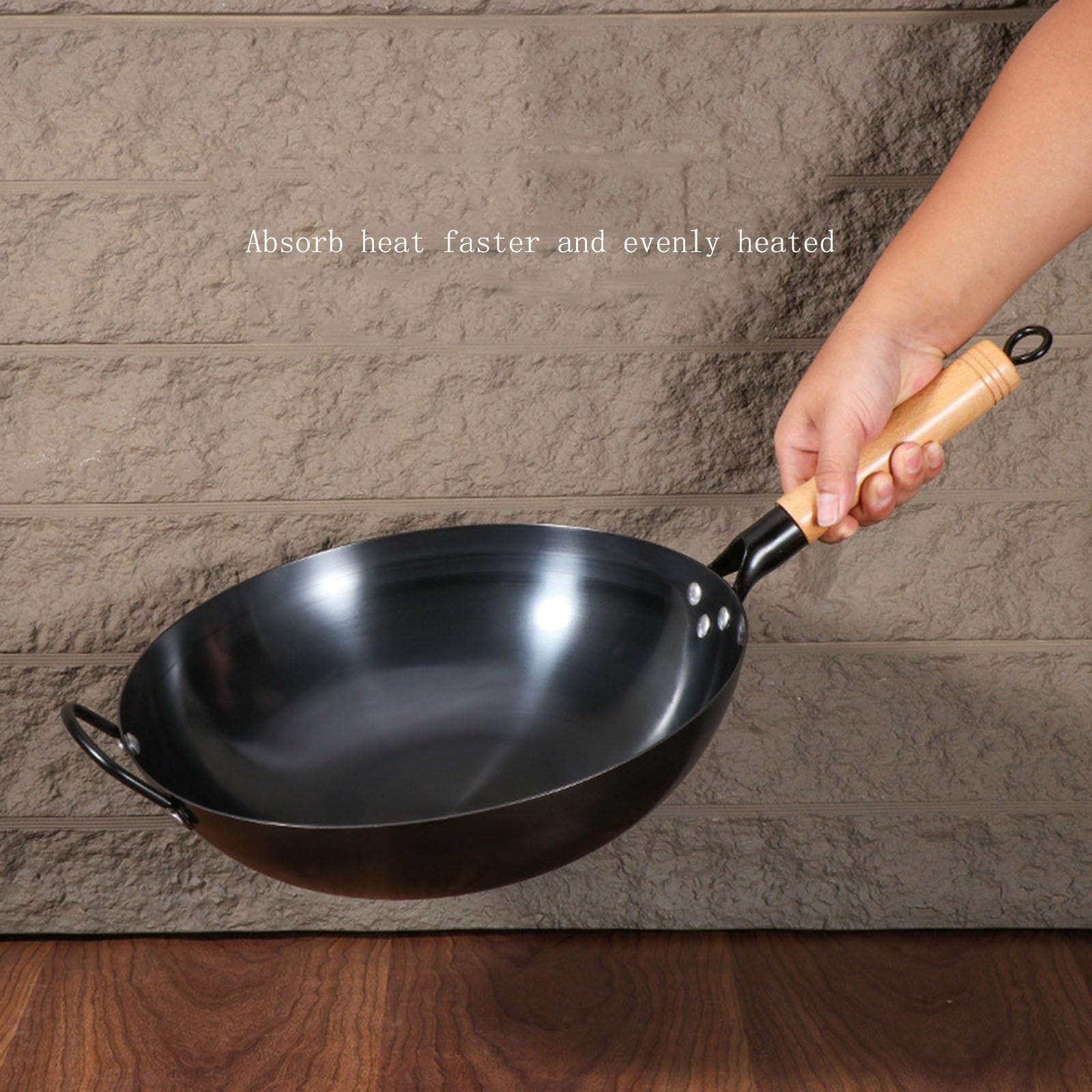 Wok di Ferro, Wok sul Fondo Piatto Non Rivestito E Padelle Fritte Antiaderenti, Pentole Tradizionali da Cucina, Wok di Cucina per Tutte Le Stufe(Size:36CM)