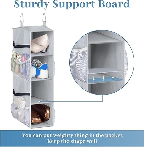 Miniatura 6 de SLEEPING LAMB Organizador de zapatos colgante corto para almacenamiento en armario con bolsillos laterales de malla con capacidad para 8 pares