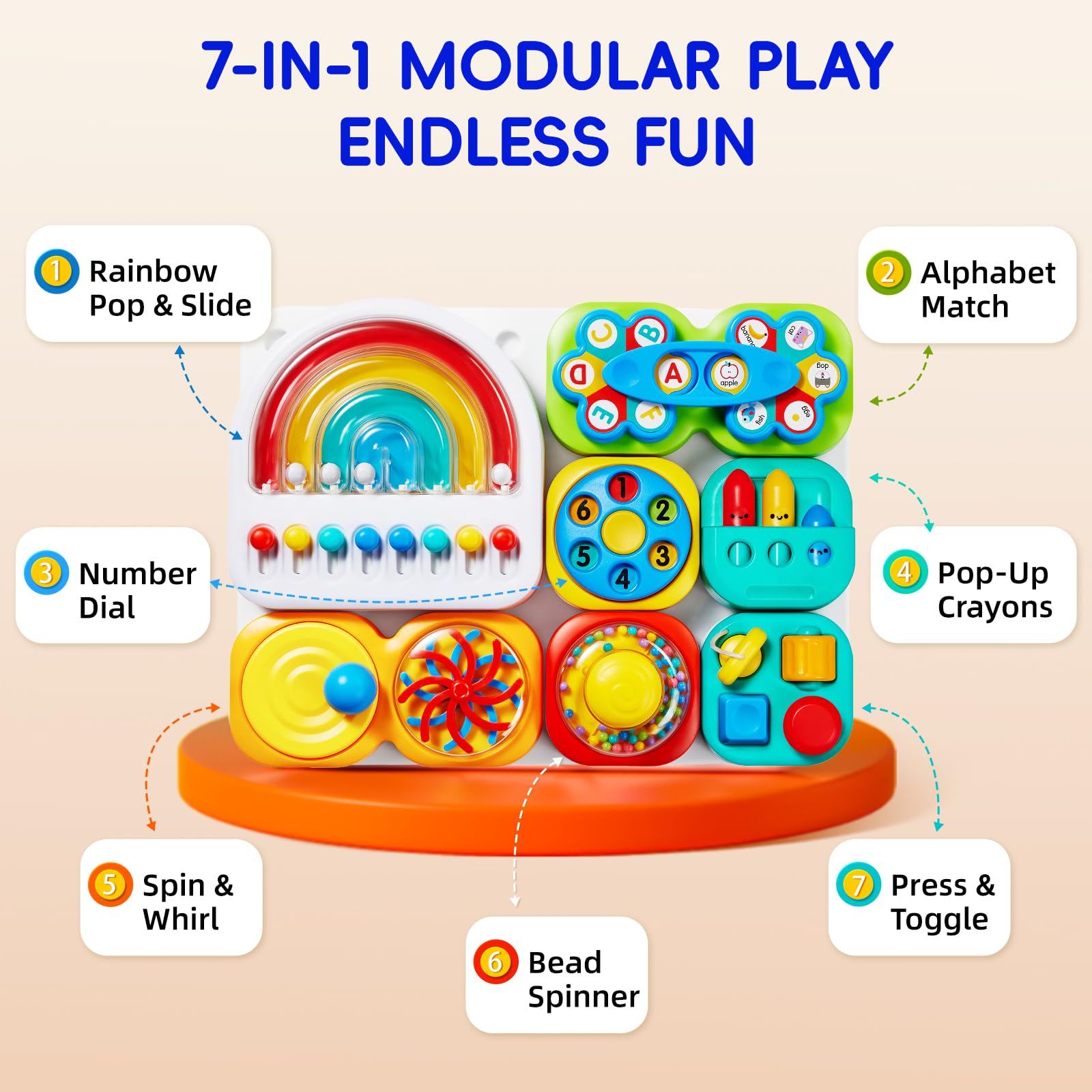 auby Busy Board 3.0 sensoryczna 1-6 lat: zdejmowana i montowana zabawka z 7 przenośnymi narzędziami - rozwój motoryki Fine Montessori