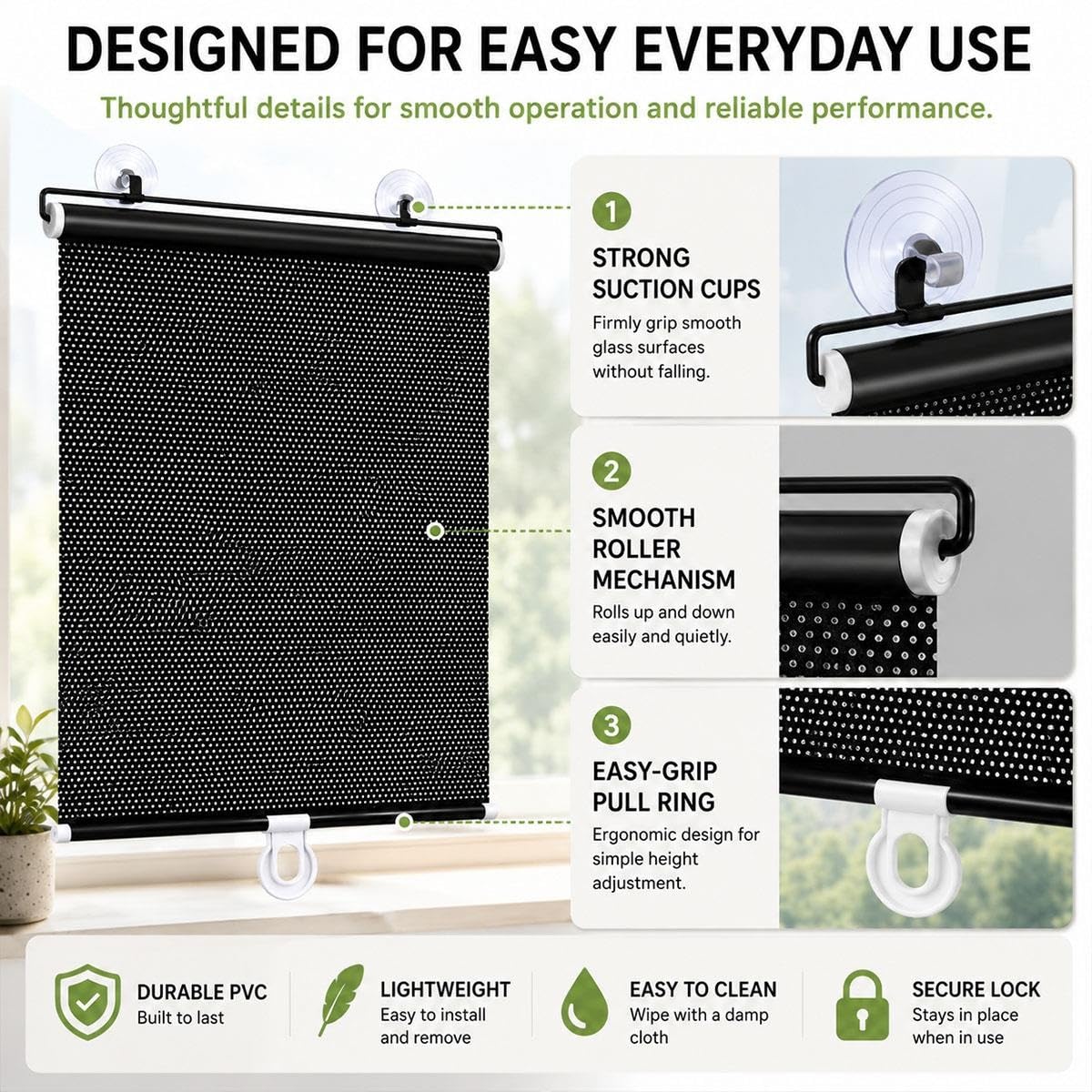 Store Enrouleur à Ventouses, Pare-Soleil Rétractable sans Perçage pour Fenêtre Bureau Véranda Fenêtre de Toit et Voiture, Store Intérieur Anti-Éblouissement et Brise-Vue(W 60 x 120 cm)
