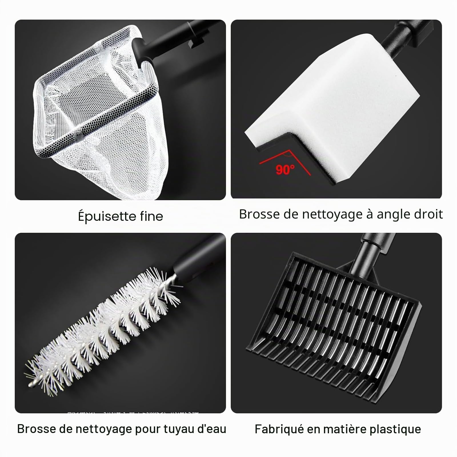 Outils de nettoyage d'aquarium 6 en 1, kit de nettoyage d'aquarium, kit d'outils de nettoyage d'aquarium, 6 en 1, grattoir, filet de pêche, râteau à sable pour l'entretien de l'aquarium