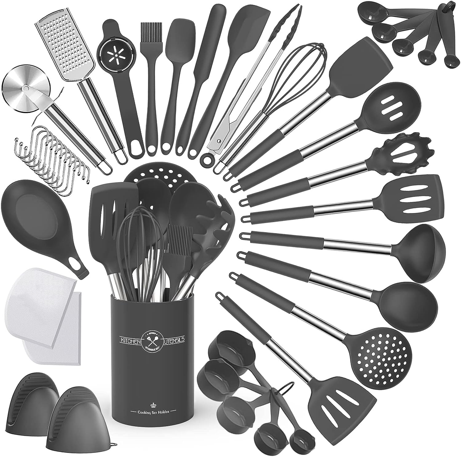 Set Utensili Cucina 26 Pezzi In Silicone Antiaderente - Con Portautensili, Colore Cachi - Foto 7