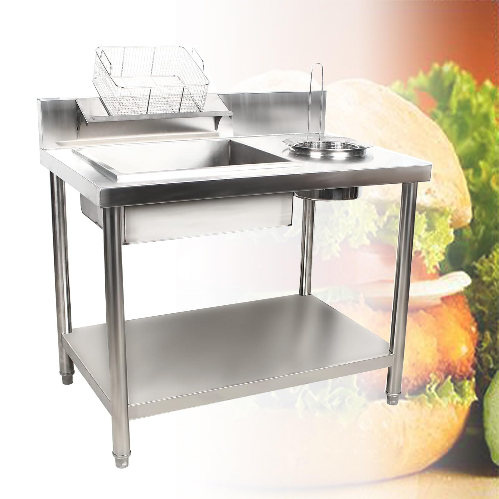 Breading Table Commercial Fried Food Prep Table, Adjustable Feet Manual Breading Prep Station Stainless Steel Breading Table for Restaurant, Home