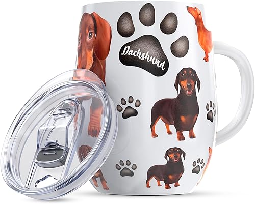 Greenline Goods Vasos aislados con tapa de perro salchicha de 12 onzas, vasos de acero inoxidable para bebidas calientes y frías, elegante diseño de
