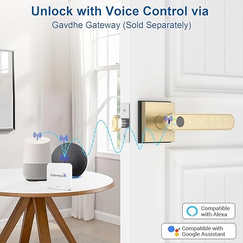 Miniatura 8 de Cerradura de puerta con huella digital dorada, perilla inteligente con impresión de dedos, cerradura de puerta de dormitorio sin llave con control
