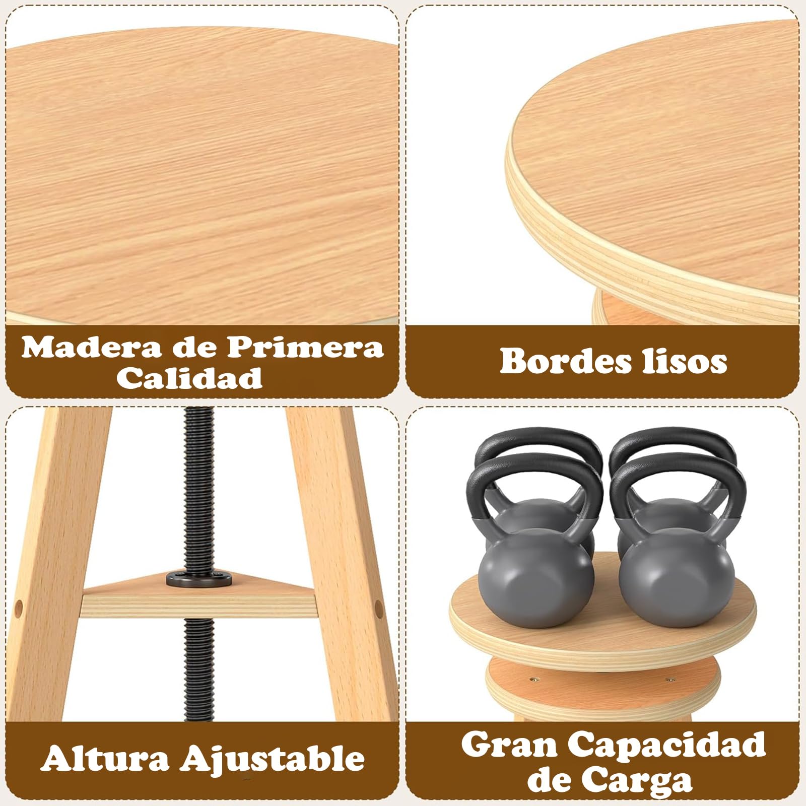 Taburete de dibujo de madera de haya, taburete giratorio, altura regulable, color madera natural