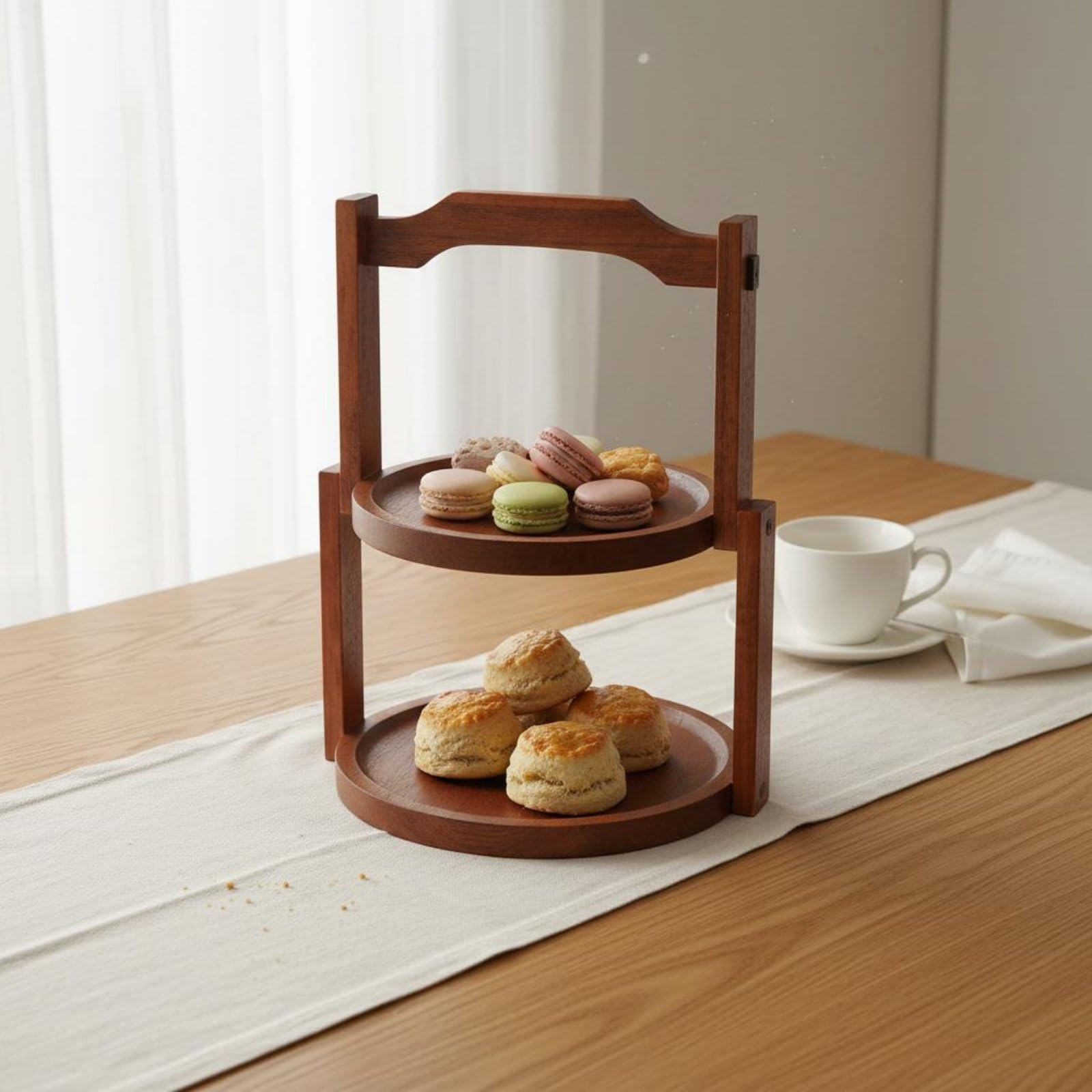 Alzatina in Legno Multi-Livello Supporto Dessert Stand Livelli Manico Superiore Vassoio Buffet Dolci per Festa, Tè Pomeridiano