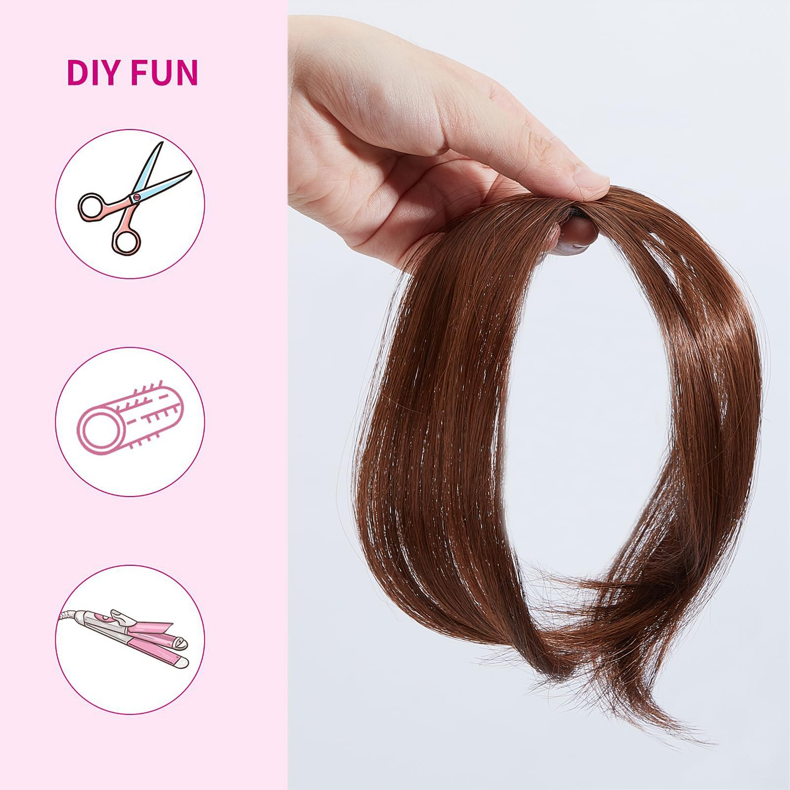 NICENEEDED Middle Part Bangs Hair Pieces, Brown Natural Fake Clip-in Hair Piece Wigs - Image 4