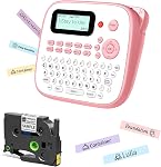 Pink Label Maker Machine with-Tape, Portable Kids Label Maker, Handheld Electric Label Maker with Keyboard, D210S Easy Labeler with Multiple Fonts Frame Barcode for Home Office School Supplies