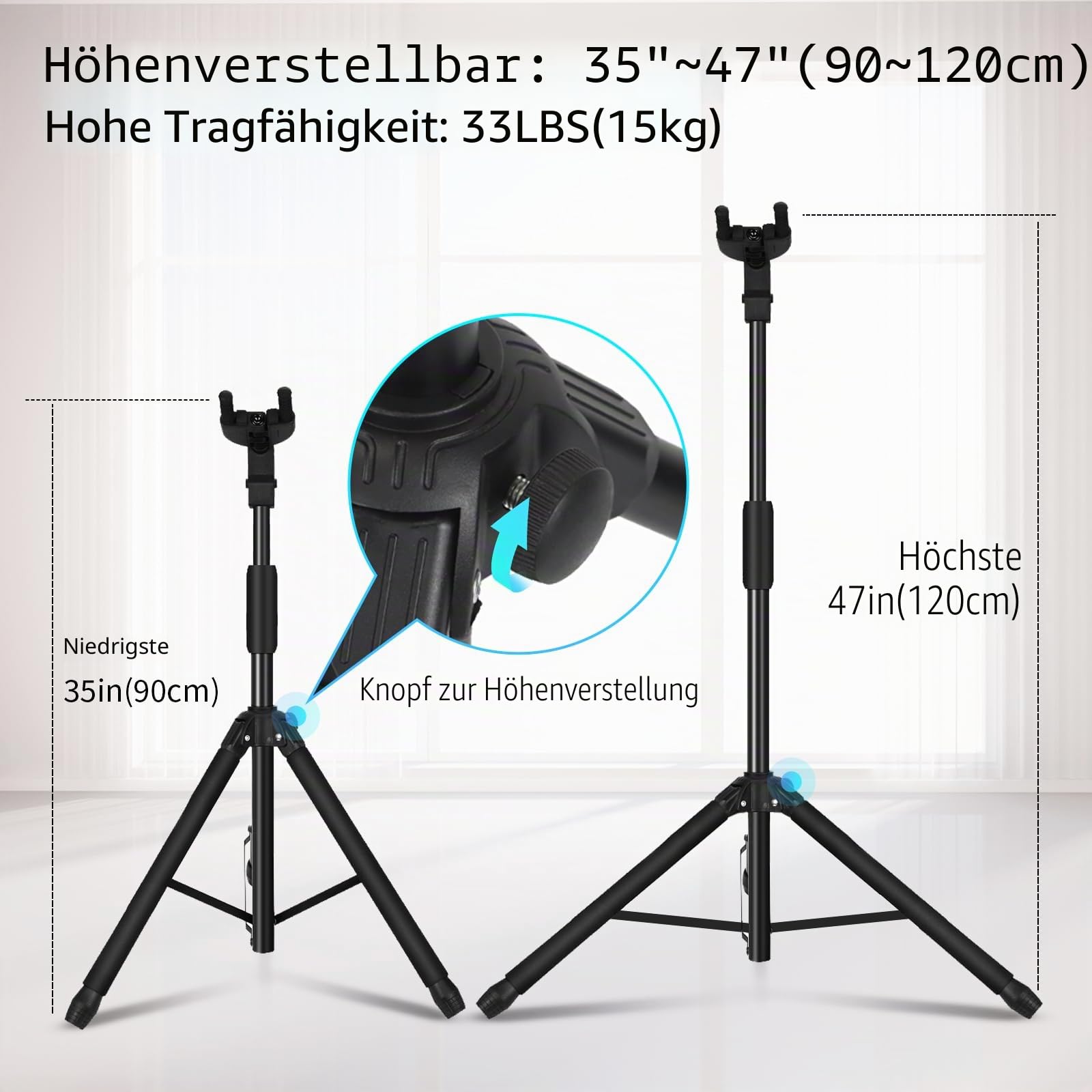 GUITTO Gitarrenständer - Klappbarer Gitarrenständer mit Auto-Lock für Akustikgitarre, E-Gitarre, Bass & Ukulele - Dreibein-Ständer mit Silikon-Schutz, rutschfest, tragbar für Bühne & Reise (GGS-06)