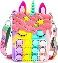 SILLYME Pop it Bag Unicorn Sling Purse Pouch for Girls - Small Size - (Random Color) - Fidget Toys for Kids - Small Travel Pouch - Crossbody Shoulder Bag