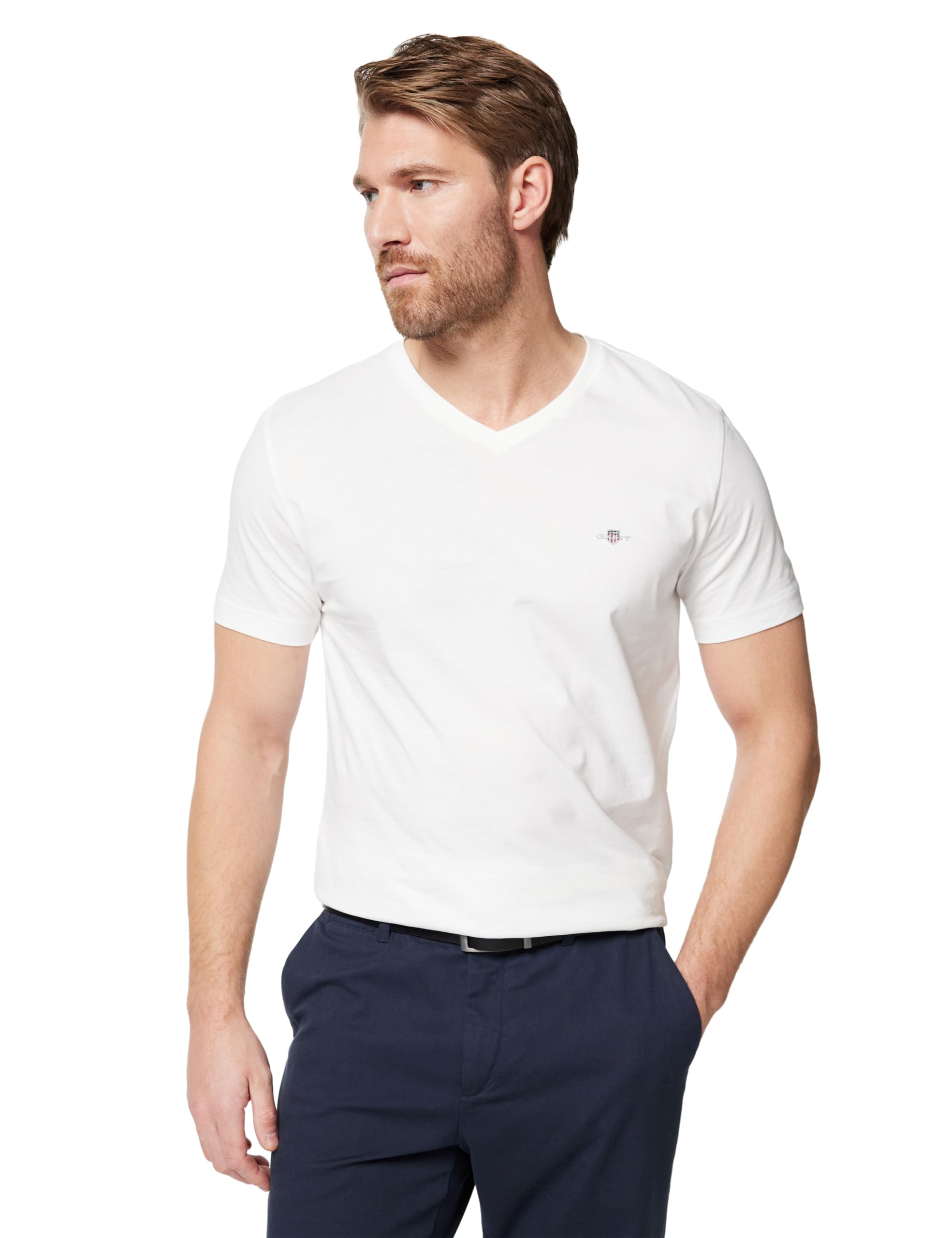 Gant Herren Slim Shield V-Neck T-Shirt T-Shirt MIT V-Ausschnitt SCHMALE Passform (1er Pack)